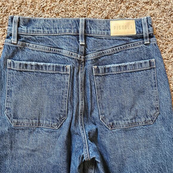 Pistola Barrel Leg Jeans Women 28 Blue High Rise Utility Denim Relaxed Fit - Picture 8 of 12